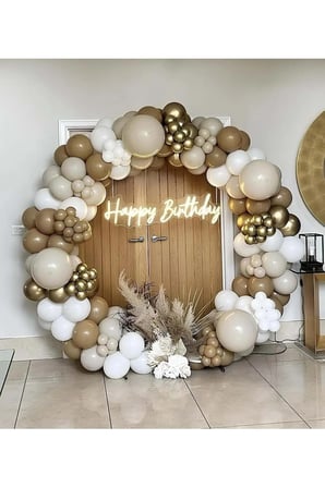 Zincir Balon Seti Krom Gold-Karamel-Deniz Kumu-Beyaz 60 Ad+Balon Şeridi 