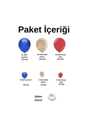 Zincir Balon Seti Lacivert-Sütlü Kahve-Deep Red 3 Renk 60 Adet + Balon Şeridi 