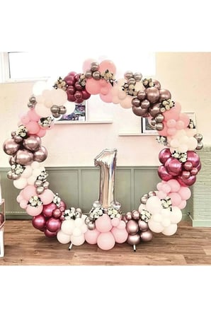 Zincir Balon Seti Krom Rose Gold-Krom Pembe-Makaron Pembe-Beyaz 60Adet+BalonŞeridi 