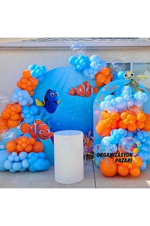 Balon Seti Açık Mavi-Turuncu-Makaron Mavi 60 Lı Balon Zinciri Seti