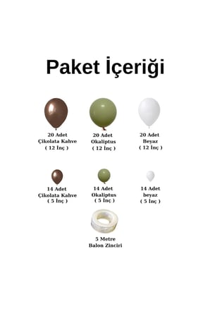 Balon Seti Çikolata Kahve-Okaliptus-Beyaz 100 lü Balon Zinciri Seti