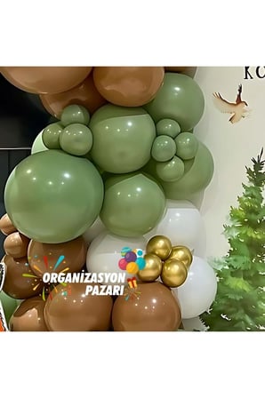 Balon Seti Çikolata Kahve-Okaliptus-Beyaz 100 lü Balon Zinciri Seti