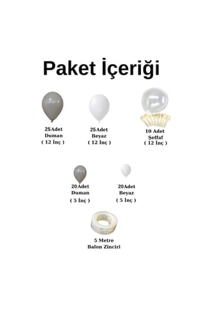 Balon Seti Duman-Beyaz-Şeffaf 100 lü Balon Zinciri Seti