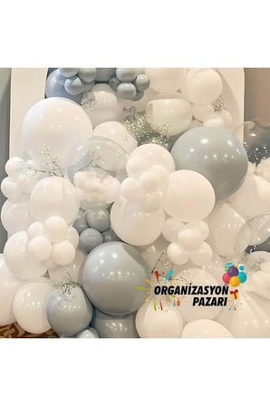 Balon Seti Duman-Beyaz-Şeffaf 100 lü Balon Zinciri Seti