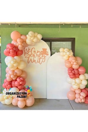 Balon Seti Retro Beyaz-Pink Blush-Mercan 100 lü Balon Zinciri Seti