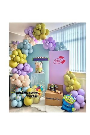 Balon Seti Fırtına Mavisi-Zeytin-DEniz Kumu-Lila 60 Lı Balon Zinciri Seti