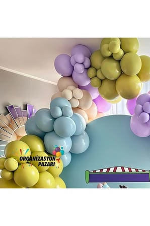 Balon Seti Fırtına Mavisi-Zeytin-DEniz Kumu-Lila 60 Lı Balon Zinciri Seti