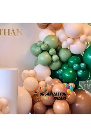 Balon Seti Koyu Yeşil-Karamel-Makaron Somon-Küf Yeşili 100 Lü Balon Zinciri Seti
