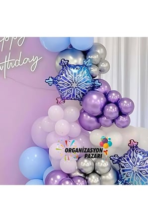 Balon Seti Krom Mor-Makaron Lila-Makaron Mavi-Beyaz 60 Lı Balon Zinciri Seti