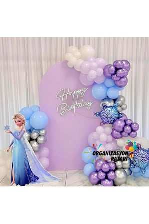 Balon Seti Krom Mor-Makaron Lila-Makaron Mavi-Beyaz 100 lü Balon Zinciri Seti