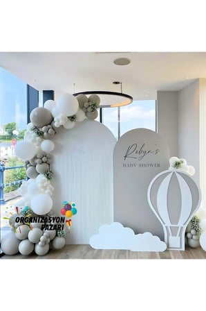 Balon Seti Taş Rengi -Beyaz 100 Lü Balon Zinciri Seti