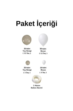 Balon Seti Taş Rengi -Beyaz 100 Lü Balon Zinciri Seti