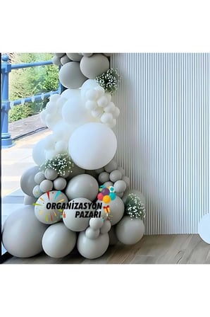Balon Seti Taş Rengi -Beyaz 100 Lü Balon Zinciri Seti
