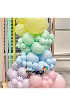 Balon Seti Makaron Sarı-Pembe-Yeşil-Lila-Mavi  60 Lı Balon Zinciri Seti