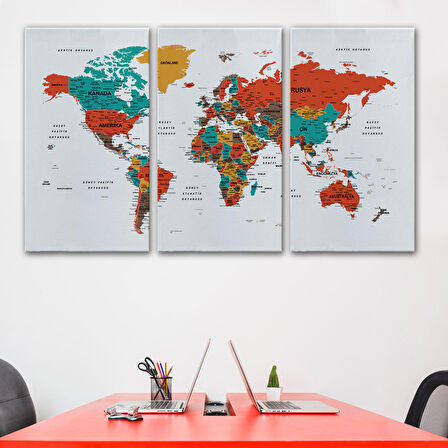 Harita Sepeti Türkçe Dünya Haritası Dekoratif Kanvas Tablo Son Derece Detaylı 1616