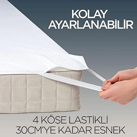 AY Home Dört Kenar Lastikli 90 x 190 Su Geçirmez Alez Beyaz
