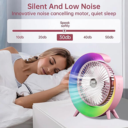 Şarjlı Bataryalı Vantilatör-Masaüstü Fan-3 Kademe ayarı-7 Farklı Rgb Işık modu-180c Ayarlanbilir