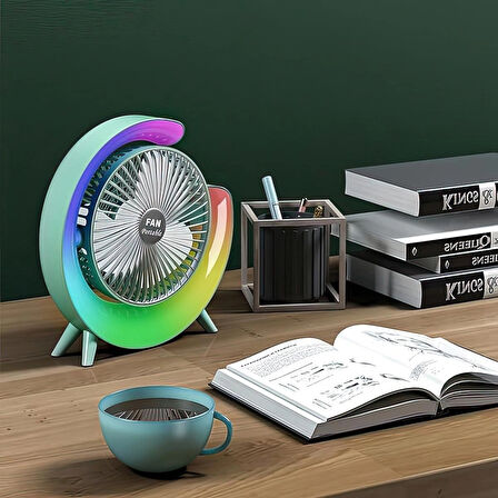 Şarjlı Bataryalı Vantilatör-Masaüstü Fan-3 Kademe ayarı-7 Farklı Rgb Işık modu-180c Ayarlanbilir
