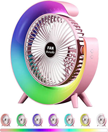 Şarjlı Bataryalı Vantilatör-Masaüstü Fan-3 Kademe ayarı-7 Farklı Rgb Işık modu-180c Ayarlanbilir
