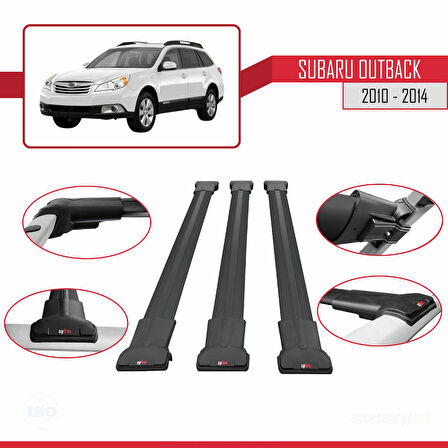 Subaru Outback 2010-2014 Arası ile Uyumlu FLY Model Ara Atkı Tavan Barı Siyah 3 Adet