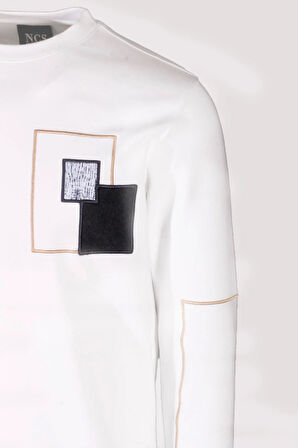 Erkek Sweatshirt Beyaz Bisiklet Yaka Relax Fit Nakış Detaylı Double Face Pamuk Sweat NCS JEANS 1618