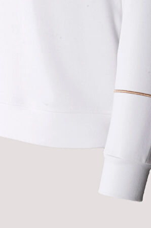 Erkek Sweatshirt Beyaz Bisiklet Yaka Relax Fit Nakış Detaylı Double Face Pamuk Sweat NCS JEANS 1618