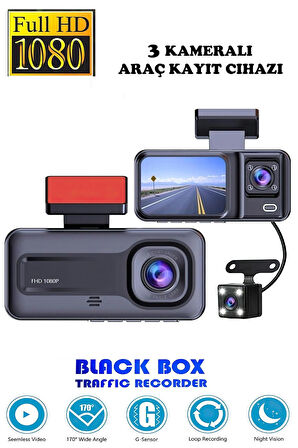 Araç içi 3 Kameralı 1080p /2.0 inç Lcd Ekranlı /Gece Görüşlü /Geri Görüş Kamera/Hareket algılama