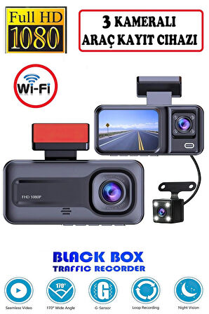 Araç içi 3 Kameralı 1080p /2.0 inç Lcd Ekranlı /Gece Görüşlü /Geri Görüş Kamera/Hareket algılama
