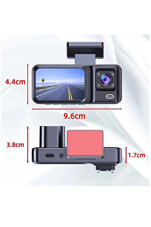 Araç içi 3 Kameralı 1080p /2.0 inç Lcd Ekranlı /Gece Görüşlü /Geri Görüş Kamera/Hareket algılama