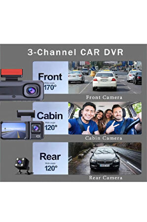 Araç içi 3 Kameralı 1080p /2.0 inç Lcd Ekranlı /Gece Görüşlü /Geri Görüş Kamera/Hareket algılama
