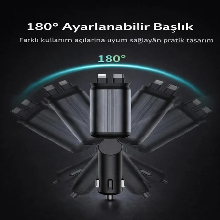 66W Hızlı Araç Şarj Cihazı 4’ü 1 Arada Geri Çekilebilir Kablolu Type-C Lightning USB Araç İçi Şarj Adaptörü 12V-24V