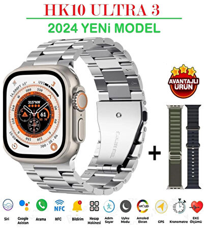 HK10 ULTRA3 METAL KORDONLU GELİŞTİRİLMİŞ ÇİFT ÇEKİRDEK İŞLEMCİ-YAPAY ZEKA-3D GRAFİK MOTORU-AMOLED EKRAN ( YENİ MODEL )