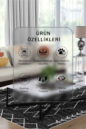 Yıkanabilir Kaymaz Taban Dijital Baskılı Halı ve Yolluk – Leke Tutmaz Salon & Mutfak Halısı