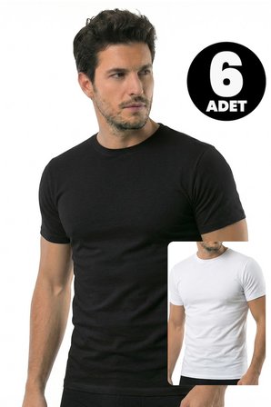 Öts 6'lı Erkek T-Shirt Kapalı Yaka Yarım Kollu (%100 Pamuk)