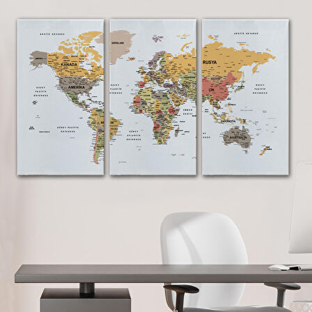 Harita Sepeti Türkçe Dünya Haritası Dekoratif Kanvas Tablo Son Derece Detaylı 1621