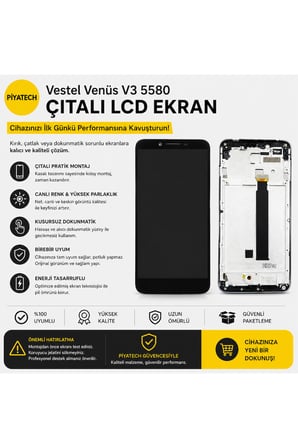 Vestel Venüs V3 5580 Uyumlu Çıtalı Lcd Ekran Ve Dokunmatik Panel - Gold (A Kalite Muadil)