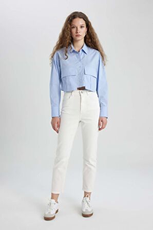 DeFacto Mary Vintage Straight Fit Yüksek Bel Bilek Boy Beyaz Jean Pantolon C1318AX24SMWT1