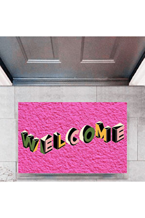 Kapı Önü Paspası Dekoratif Dijital Baskı Welcome P-2343