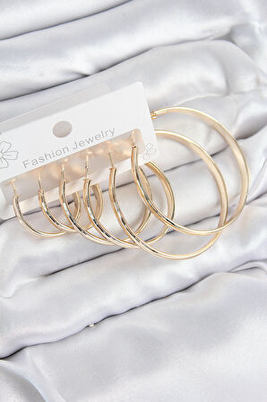 Pirinç Halka Model Gold Renk Kadın Set Küpe