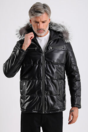 Silva Erkek Siyah Deri Şişme Mont