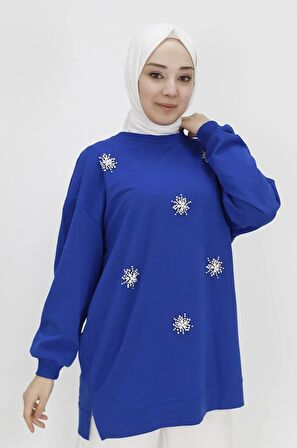 Taş ve İnci Detaylı İki İplik Sweatshirt