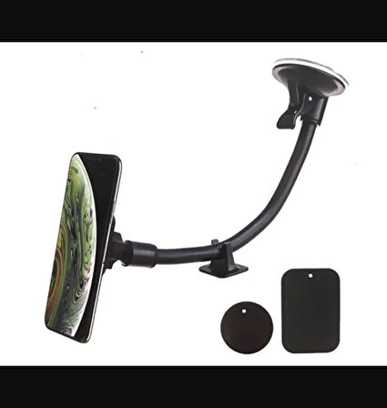 Güçlü Vantuzlu Mıknatıslı Uzun Kollu Araç Telefon Tutucu ((360° TASARIM + anti-sabitleyici tabanı))