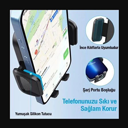Vantuzlu Ergonomik Mandallı Araç İçi Telefon Tutucu - Yatay/Dikey Ayarlanabilir - Darbeye Dayanıklı