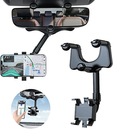 Dikiz Aynasına Takılabilen Oto Araba Araç Telefon Tutucusu(3-7 inç Uyumluluk + 360° + Uzayabilme 5cm