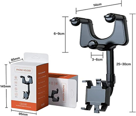 Dikiz Aynasına Takılabilen Oto Araba Araç Telefon Tutucusu(3-7 inç Uyumluluk + 360° + Uzayabilme 5cm