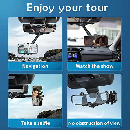Dikiz Aynasına Takılabilen Oto Araba Araç Telefon Tutucusu(3-7 inç Uyumluluk + 360° + Uzayabilme 5cm
