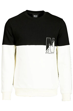 Beyaz Erkek Bisiklet Yaka Logo Nakışlı 3 İplik Çift Renk Sweatshirt NCS JEANS 1624