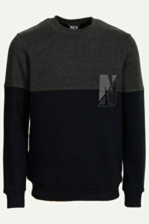 Antramelanj Erkek Bisiklet Yaka Logo Nakışlı 3 İplik Çift Renk Sweatshirt NCS JEANS 1624