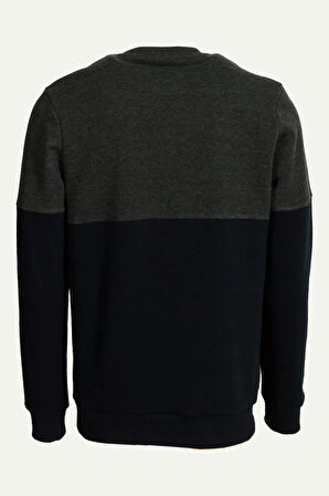 Antramelanj Erkek Bisiklet Yaka Logo Nakışlı 3 İplik Çift Renk Sweatshirt NCS JEANS 1624