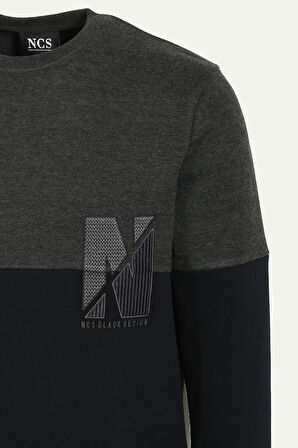 Antramelanj Erkek Bisiklet Yaka Logo Nakışlı 3 İplik Çift Renk Sweatshirt NCS JEANS 1624